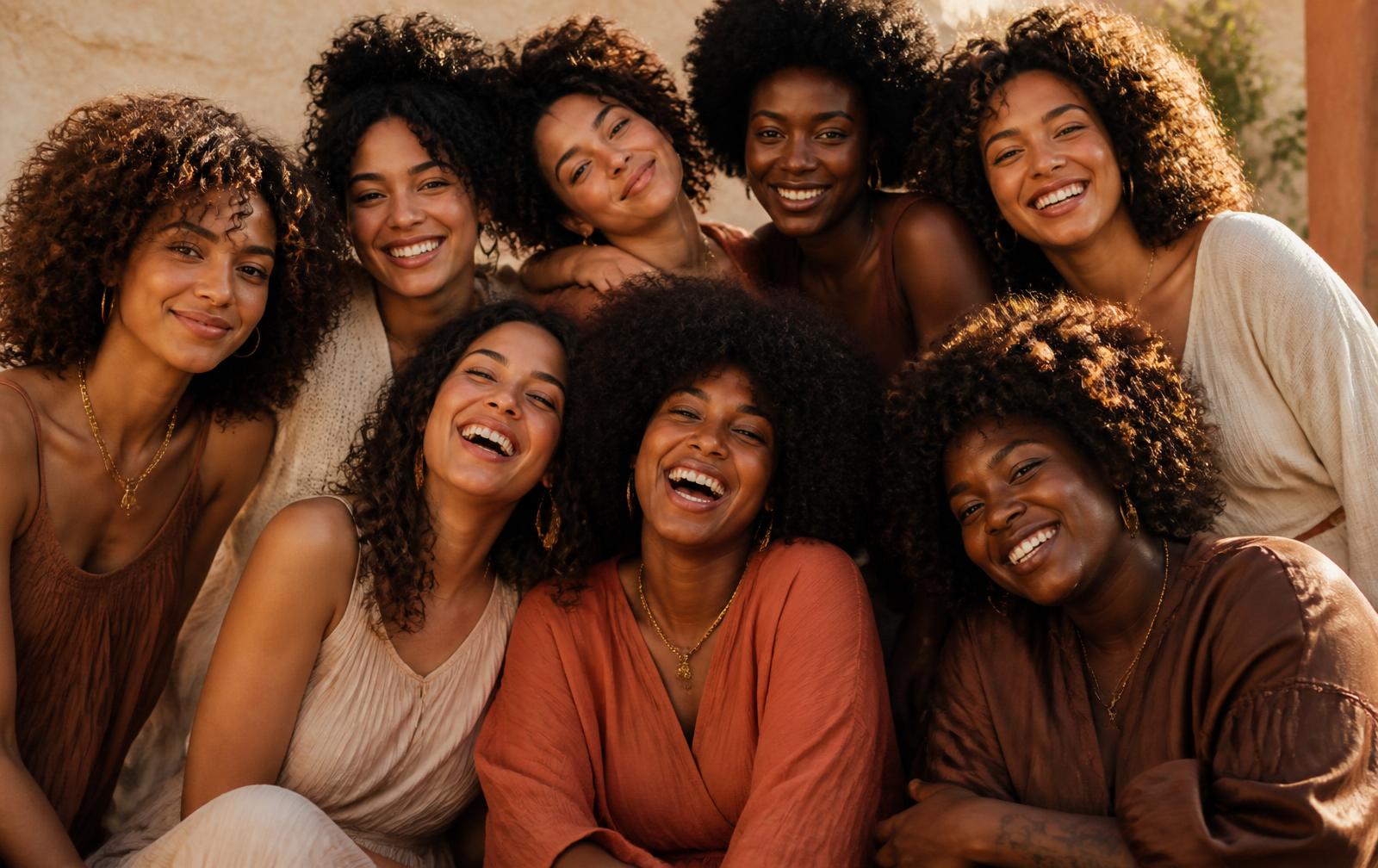 Diverse women with natural curls together